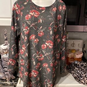 M womens Peace & Pearls casual floral stretch long sleeve plus size top XXL